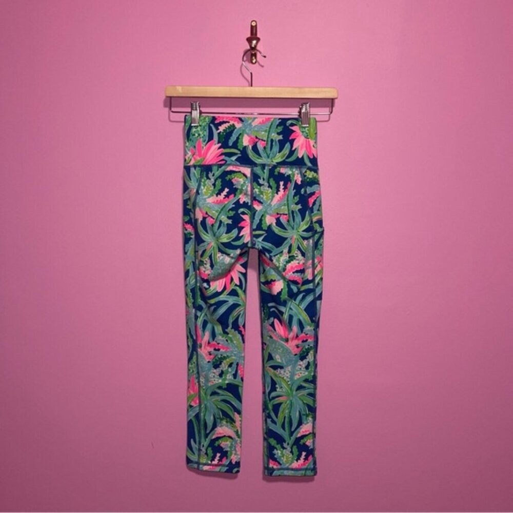 Lilly Pultizer Leggings Women's Size XXS Sweet Escape Teal Pink Crop High-Rise‎ - Picture 5 of 11